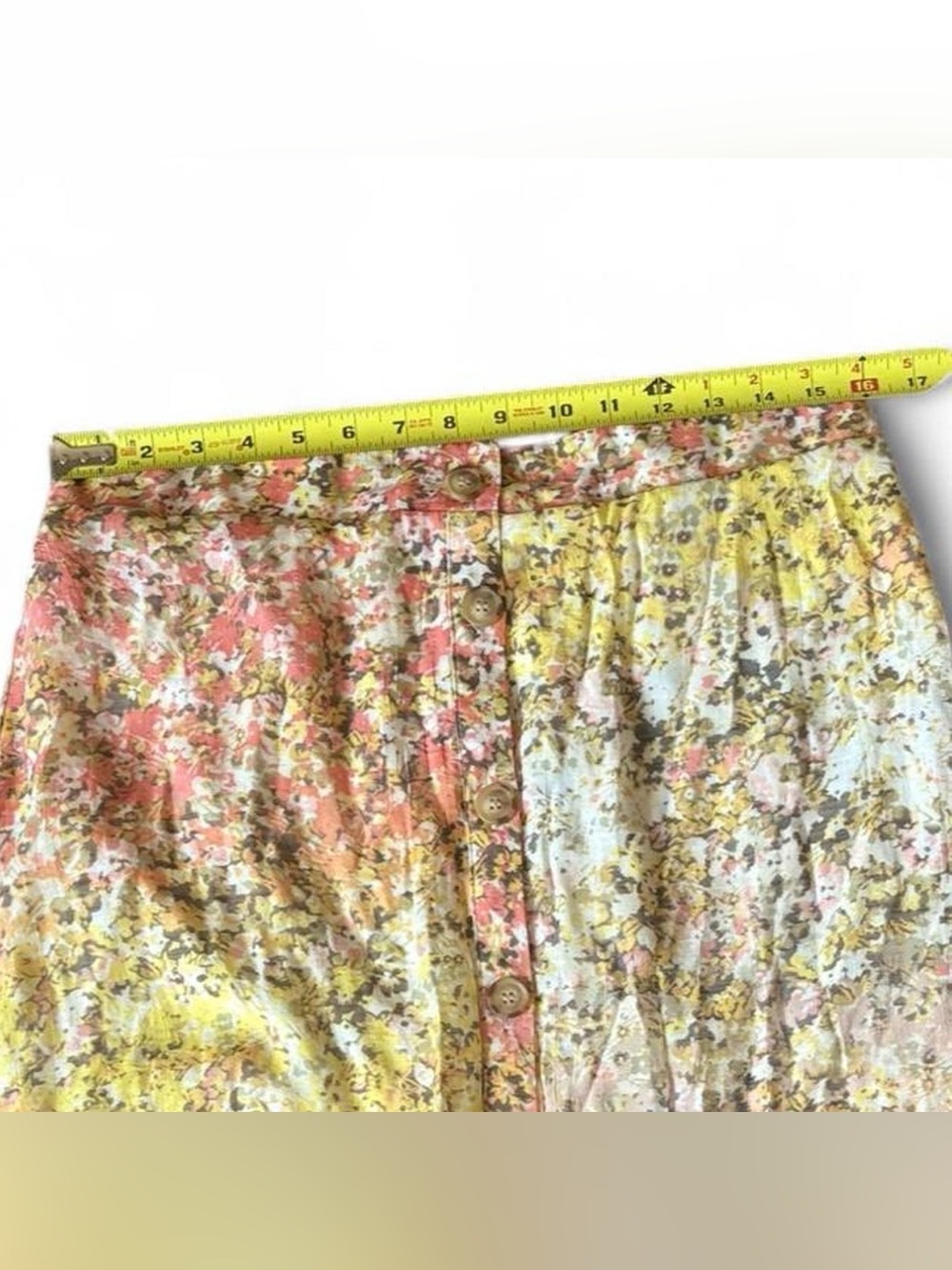 Mlle Gabrielle Skirt XL Floral Button-Front Tiered Midi Skirt in Yellow and Pink - Picture 6 of 9